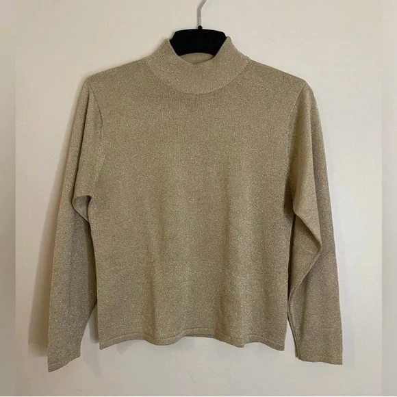 Vintage Talbots Silk blend Metallic Gold Mock-neck Sweater Petite size medium - Picture 1 of 7